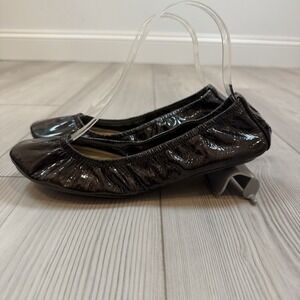 NEW‎ The Storehouse Flats Womens 8 Foldable Leather Ballet Shoes Black Oil